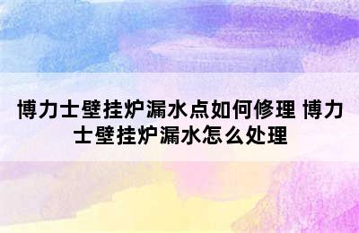 博力士壁挂炉漏水点如何修理 博力士壁挂炉漏水怎么处理